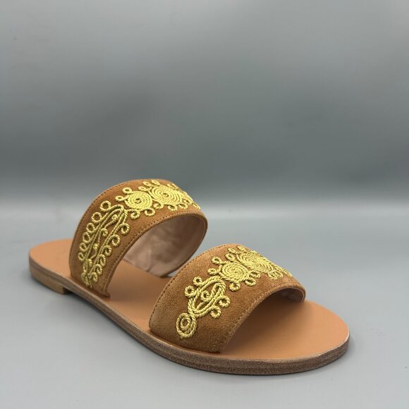 Brown Embroidered Leather Sandals - Picture 4 of 4